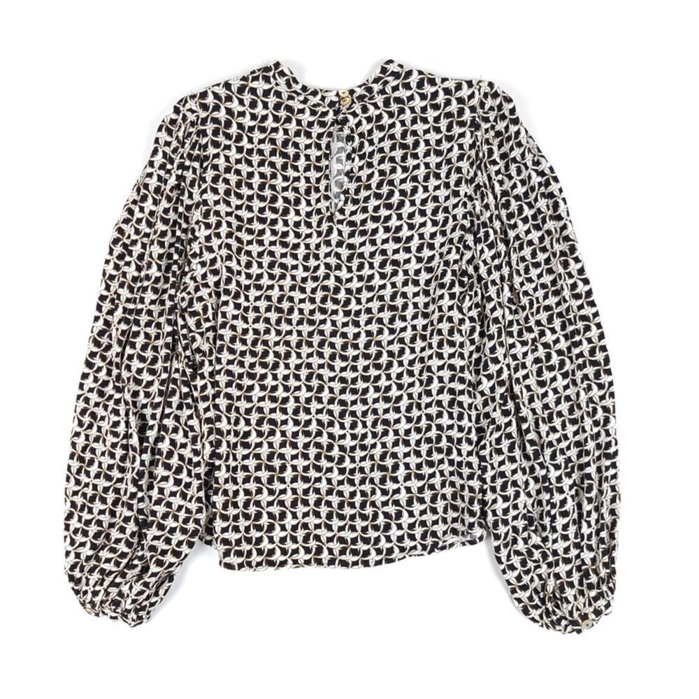 OTHER STORIES Chain Print Long Sleeve Blouse Balloon Sleeves Clean Girl 6 Black